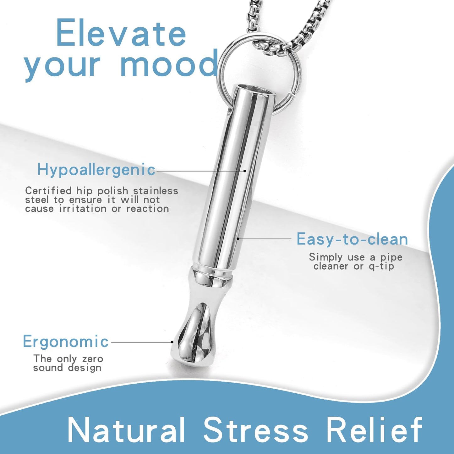 Mindfulness Breathing Necklace Stress Relief Pendant Stainless Steel Anxiety Breathe Necklace for Women Men (Rotundity, Steel+Rainbow)