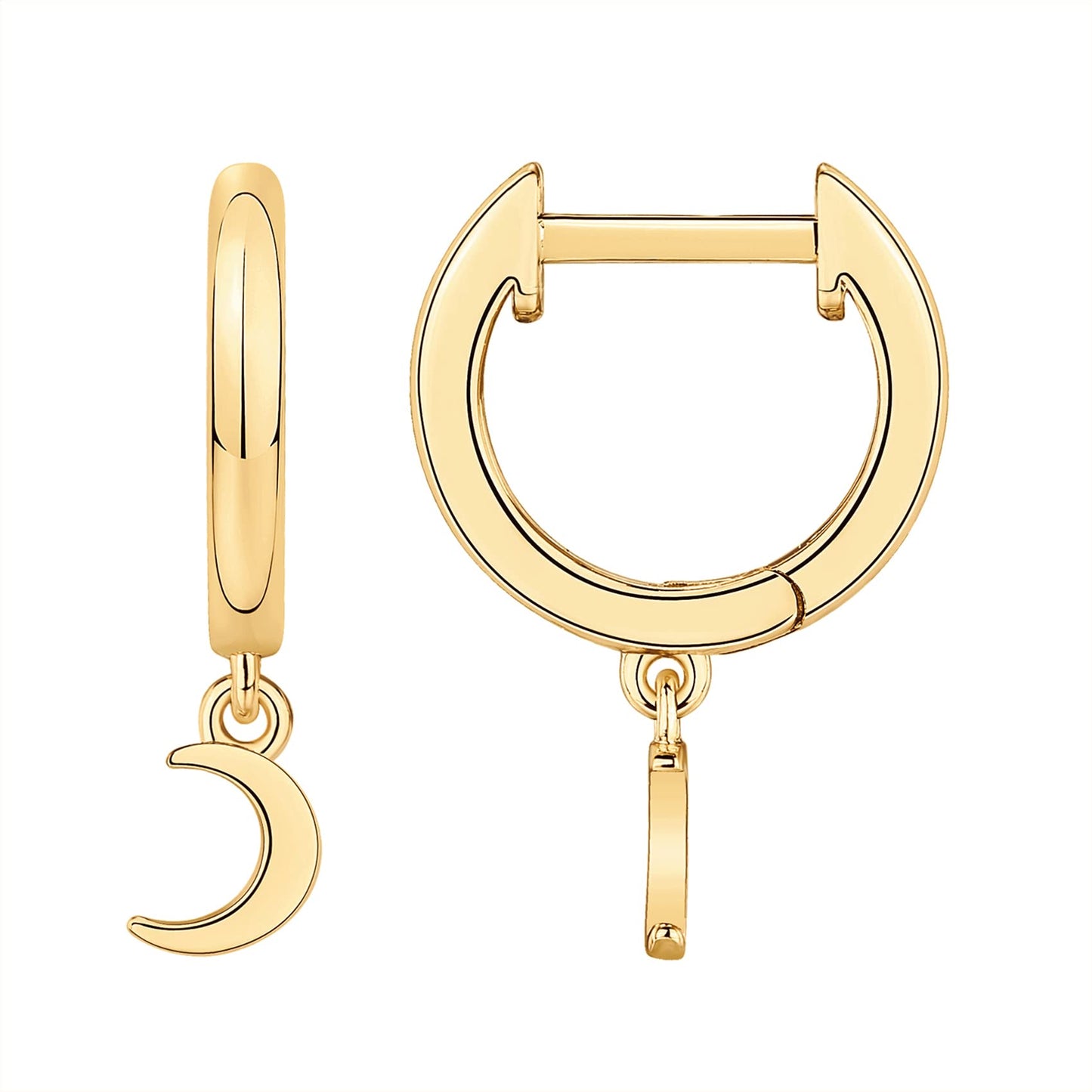 PAVOI 18K Yellow Gold Vermeil 925 Sterling Silver Celestial Dangle Huggie Hoop Earrings For Women - Trendy Moon Open Hoop Earrings - Small Hinged Hammered Huggies