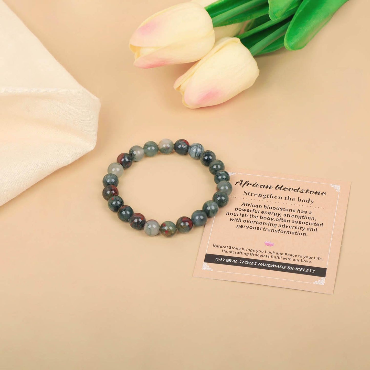 AD Beads Handmade Gemstone Stretch Elastic Bracelet Crystal Healing Reiki Nature's Beauty and Spiritual Essence Unisex (6mm, African Bloodstone (Strengthen the Body))