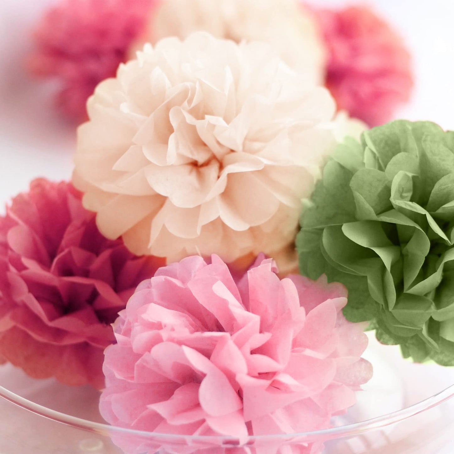 NICROLANDEE Wedding Party Decorations - 15Pcs Pink, Sage Green, Ivory Tissue Paper Pom Pom for Birthday Pastel Decorations, Engagement Baby/Bridal Shower Anniversary Valentine Dot Paper Backdrop Decor