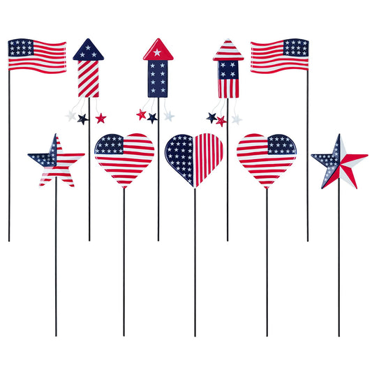 hogardeck 4th of July Decorations Outdoor, 10 PCS Metal Patriot Star Firework Decorative Garden Stakes for Fourth of July Decorations, Patriotic Yard Signs for Garden, Porch, Patio, Flower Beds