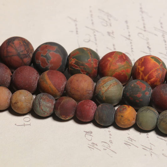 Yochus 48pcs Natural Matte Picasso Jasper Gemstone Beads，8mm Frosted Round Loose Stone Beads for Jewelry Making Earring Bracelet Necklace DIY Crafts