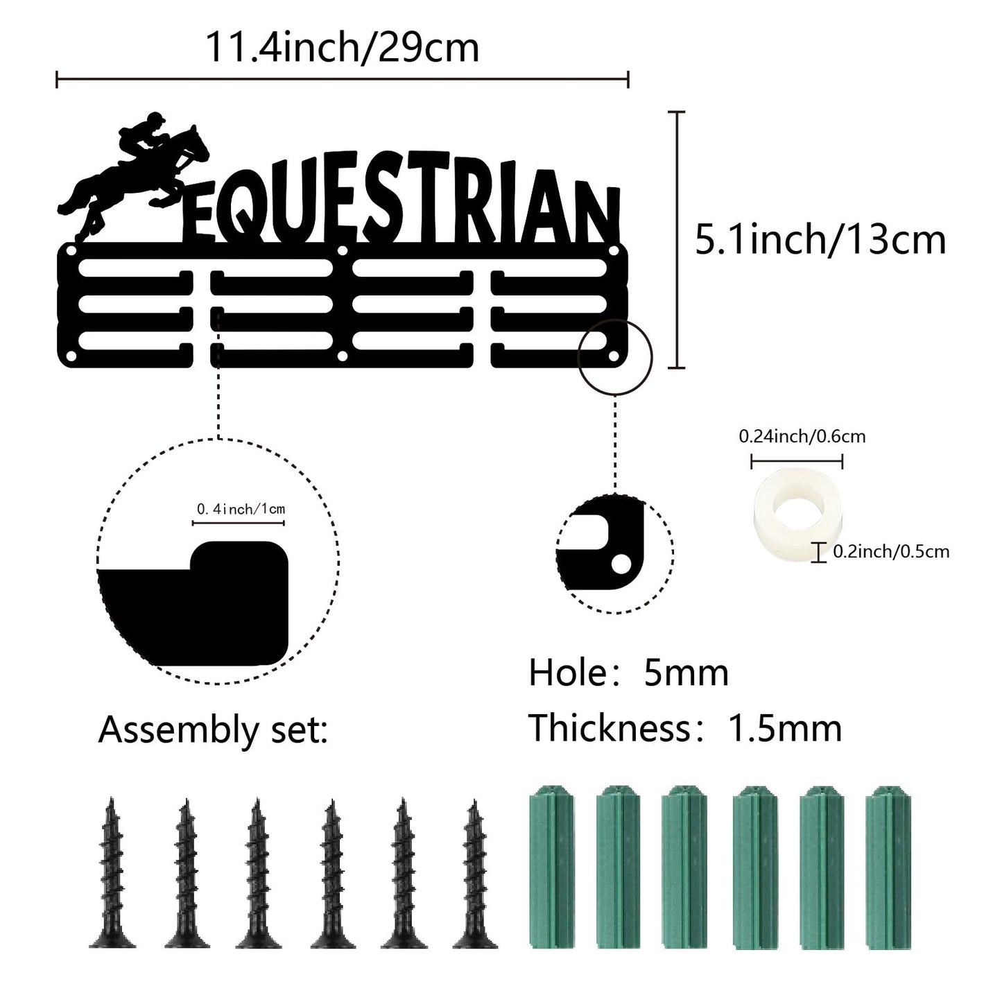 CREATCABIN Award Ribbon Display Equestrian Medal Holder Small Black Metal Horsemanship Horse Riding Medal Ribbons Organization Hanging Rack Sports Race Plaques Hanger for Athletes Winner 11.4x5.1 Inch