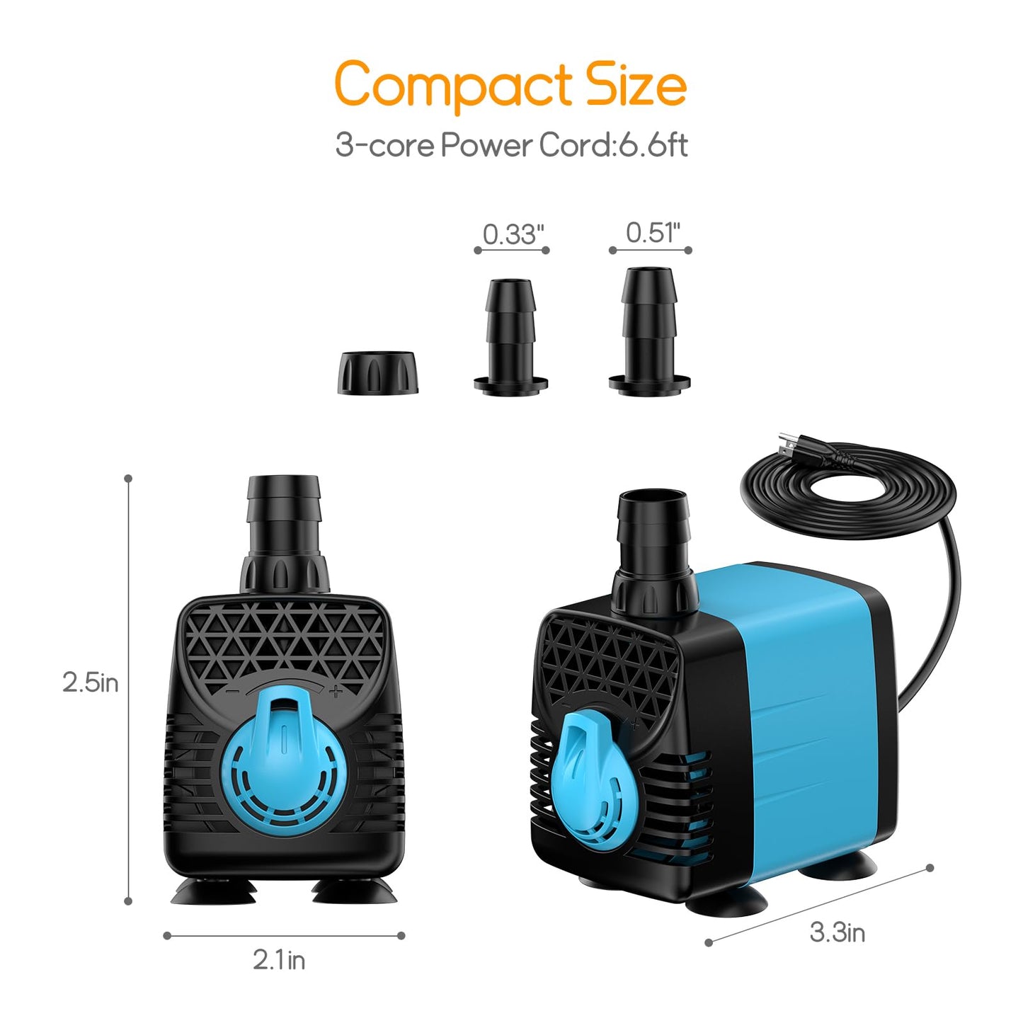 POPOSOAP 160GPH Submersible Water Pump, 5.5ft High Lift Aquarium Water Pump 12W AC 110V, Ultra Quiet Fountain Pump for Fish Tanks Pond Pump Waterfalls Fountains Aquarium