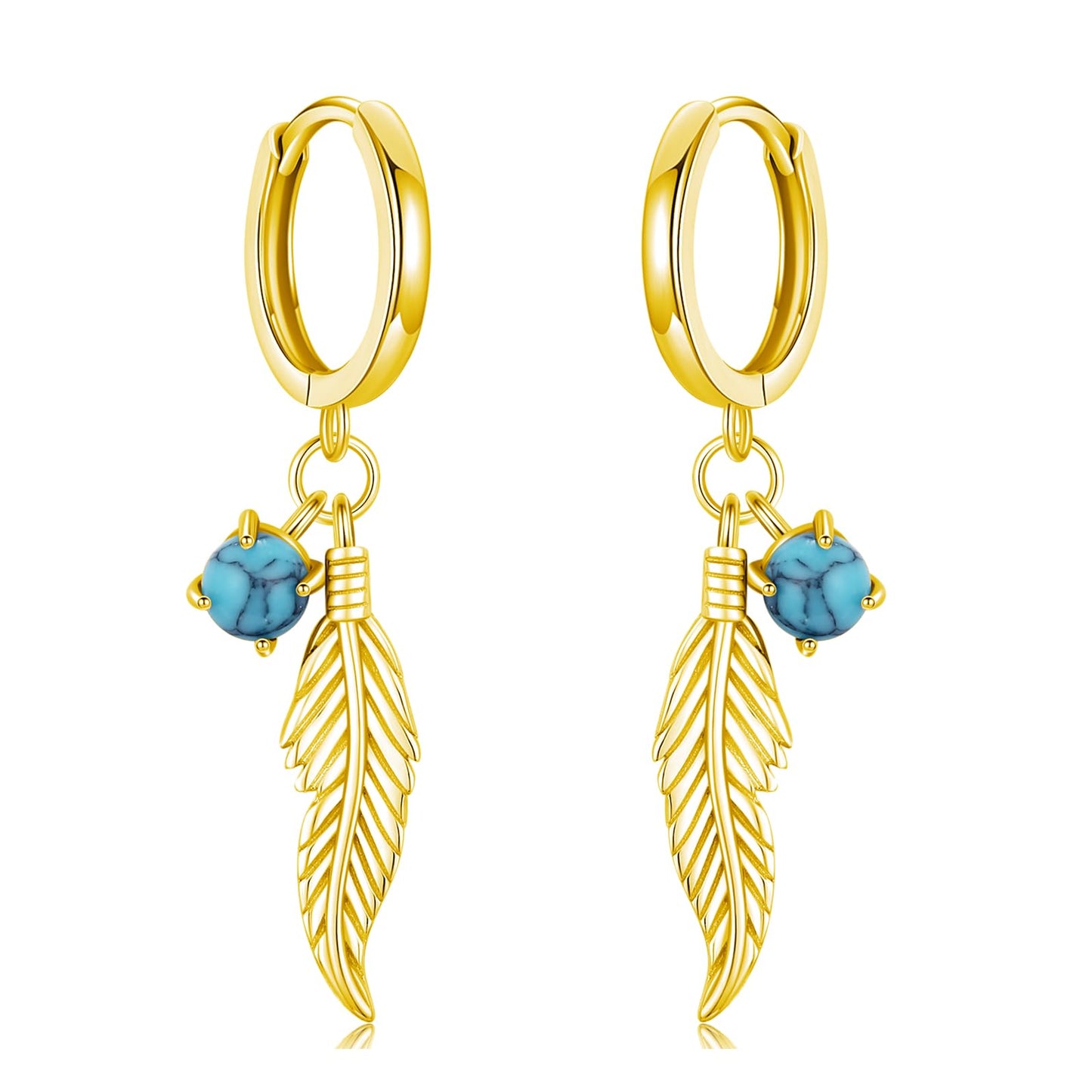 Feather Turquoise Earrings 925 Sterling Silver 14k Gold Plated Turquoise Dangle Earrings Western Earring Native American Jewelry Indigenous Gifts for Women