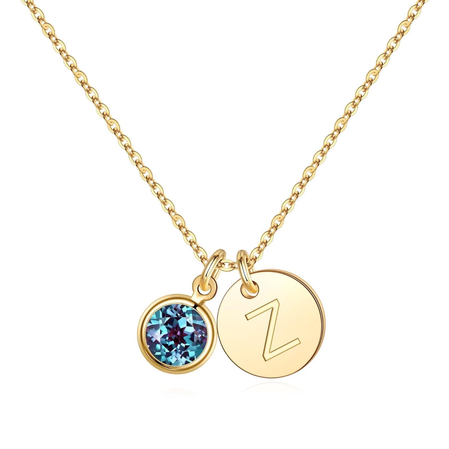Hidepoo Mom Birthday Gifts for Female - Initial Alexandrite Birthstone Necklaces for Women, Mothers Day Personalized Gift for Woman Wife Grandma, Disc Initial Z Necklace, June Birthstone Jewelry