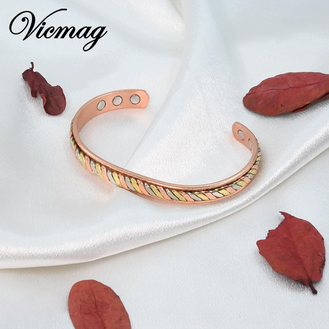 Vicmag Copper Magnetic Bracelet for Women Ultra Strength Magnets 99.9% Pure Copper Jewelry Gift (Braided Tricolour)