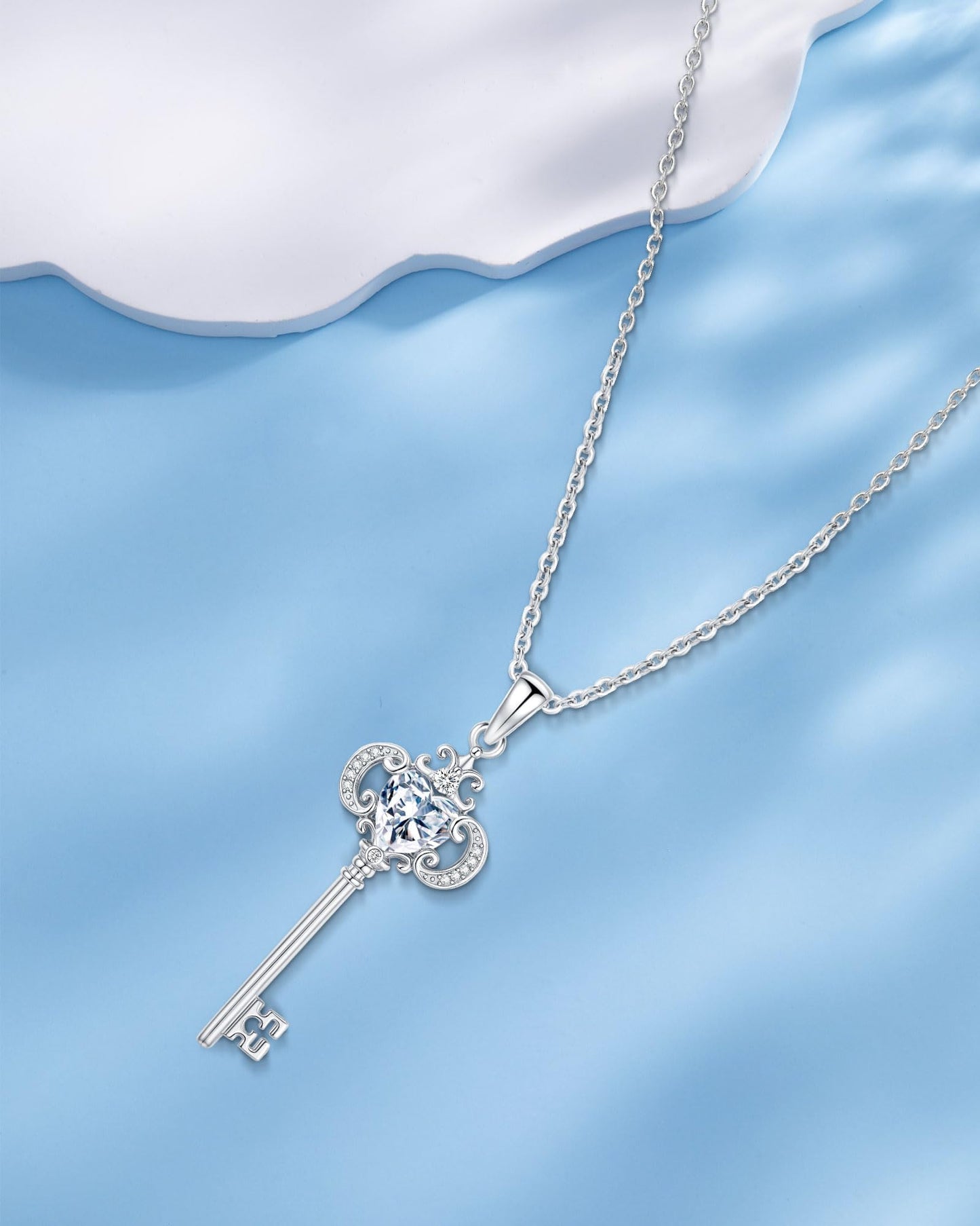 2 Carat Heart Moissanite Necklace 925 Sterling Silver Jewelry AAAAA Cubic Zirconia Key Pendant Necklace Best Gifts for Mom Women Girlfriend Grandma Friend Lover Her Wedding Birthday Anniversary Daily