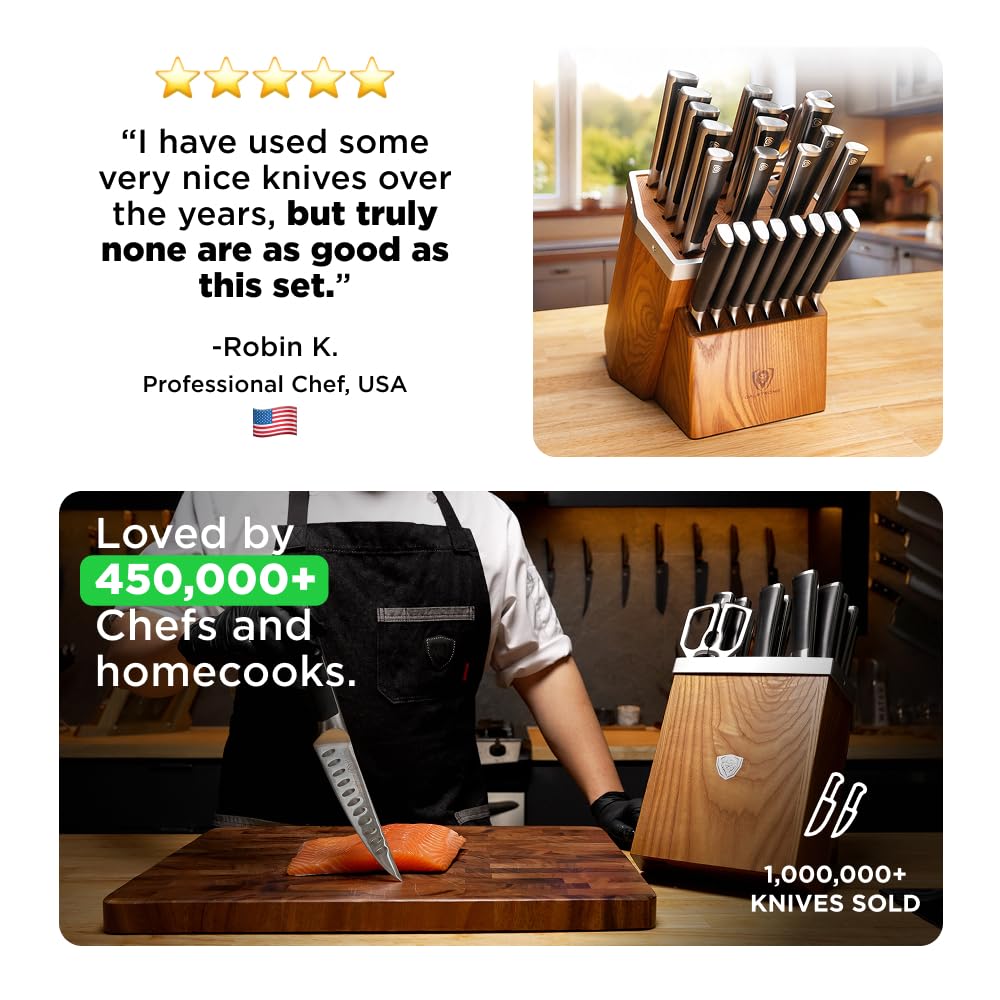 Dalstrong 24 Piece Block Knife Set - Vanquish Series - Stainless Steel Knife Set with Block & Kitchen Scissors - Forged High Carbon German Steel - Premium POM Black Handles - NSF Certified