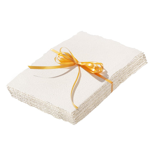 50 Sheets Deckled Edge Paper 5 x 7inch, 160 GSM Handmade Paper Rough/Textured Watercolor Paper for Wedding Invitations, Cards, Crafts