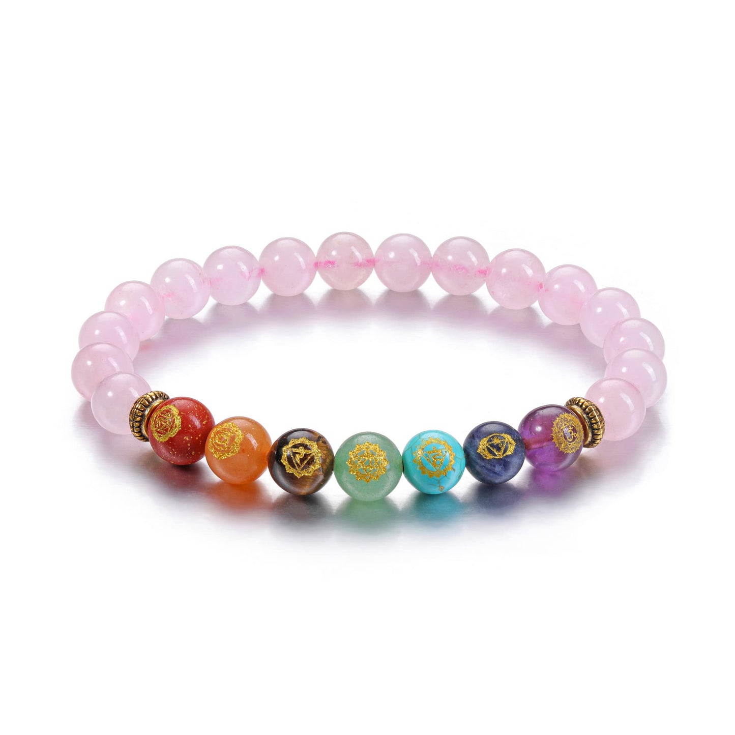 VadiForest Natural 8mm 7 Chakra Stone Crystal Bracelet Reiki Rose Quartz Healing Crystal Gemstone Beads Men Women Stretch Bracelet for Meditation