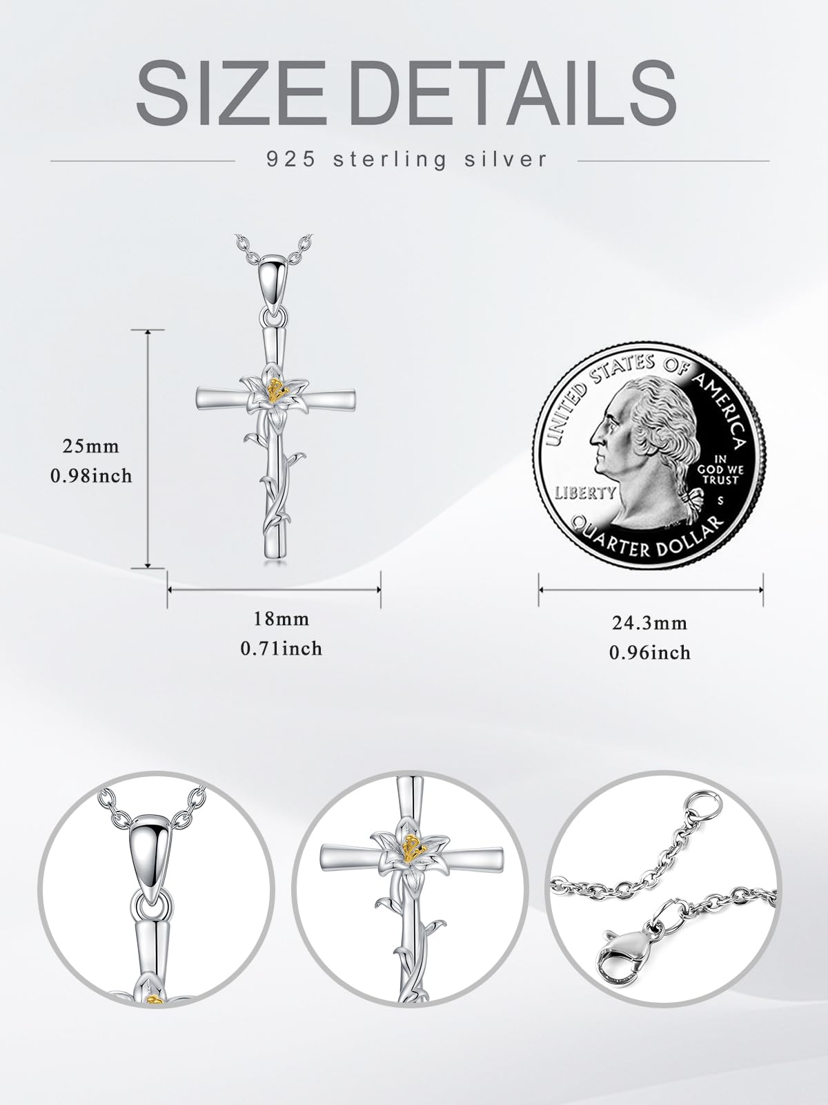 Cargari Lily Cross Necklace for Women Sterling Silver Lily Pendant Floral Necklace Jewelry Birth Flower Gifts for Women