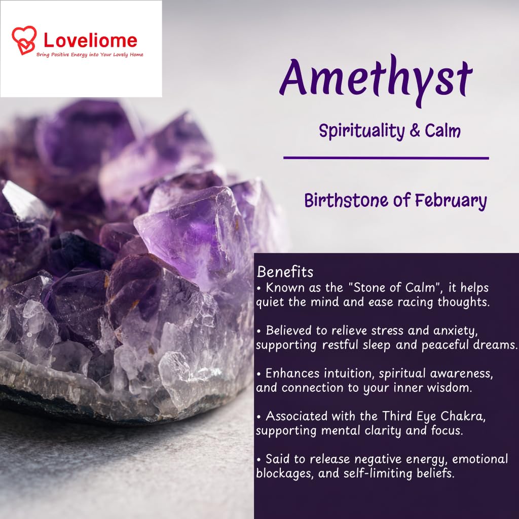 Loveliome Natural Amethyst Oval Polished Worry Stones, Healing Crystal Indoor Fountain Stones Massage Energy Anxiety Relief Items