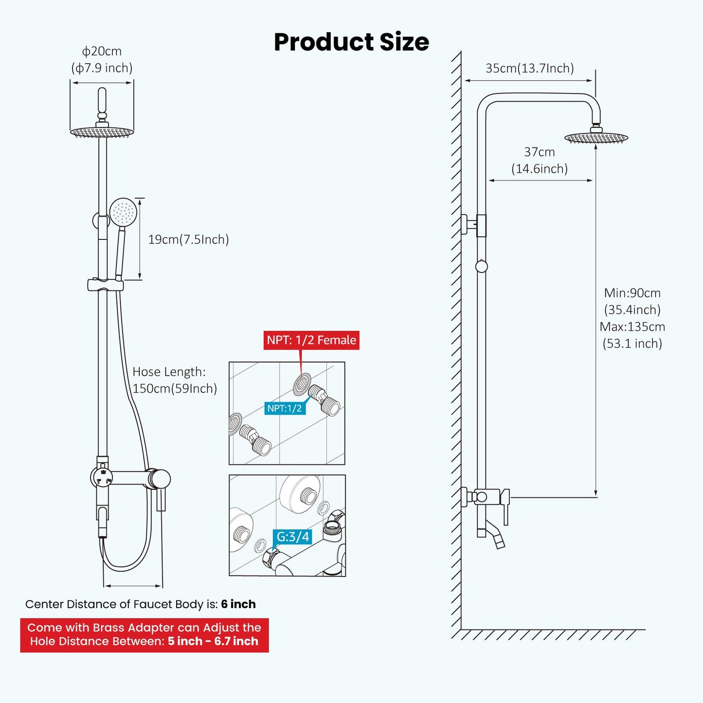 gotonovo Outside Shower Fixture Wall Mount Matte Black SUS 304 Stainless Steel Triple Function with Hand Sprayer and Tub Spout 8 Inch Rainfall Shower Head Shower faucet Set Bathroom Complete Set