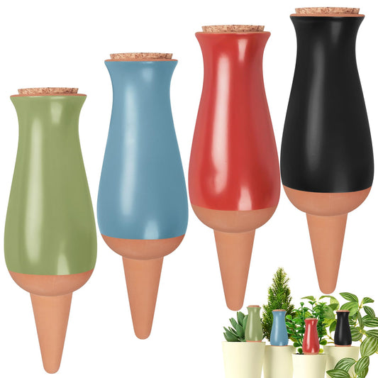 4 Pack Terracotta Plant Watering Globes, 12Oz Ollas Self Watering Pots for Indoor Outdoor Plants, Automatic Plant Drip Irrigation Device, Clay Planter Insert, Up to 1 Week, for Vacations Potted Plant