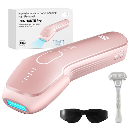 INIA Laser Hair Removal with Ice-Cooling Care for Women and Men, HAUTE Pro Painless at-Home IPL Hair Remover for Coarse Hair in Bikini All Body Areas, Latest Generation for Effective Results (Pink)