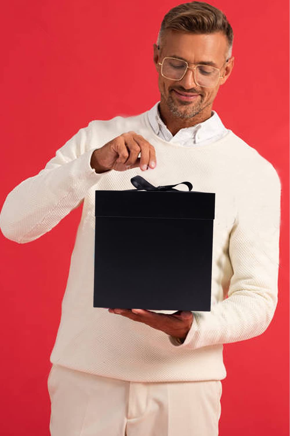 Elephant-package Medium Gift Box with Lids, Ribbon and Paper Filler, for Men Women Birthdays, Father's Day, Bridal Showers, Weddings, Baby Showers - Collapsible, 8.7", 1 Pack, Black