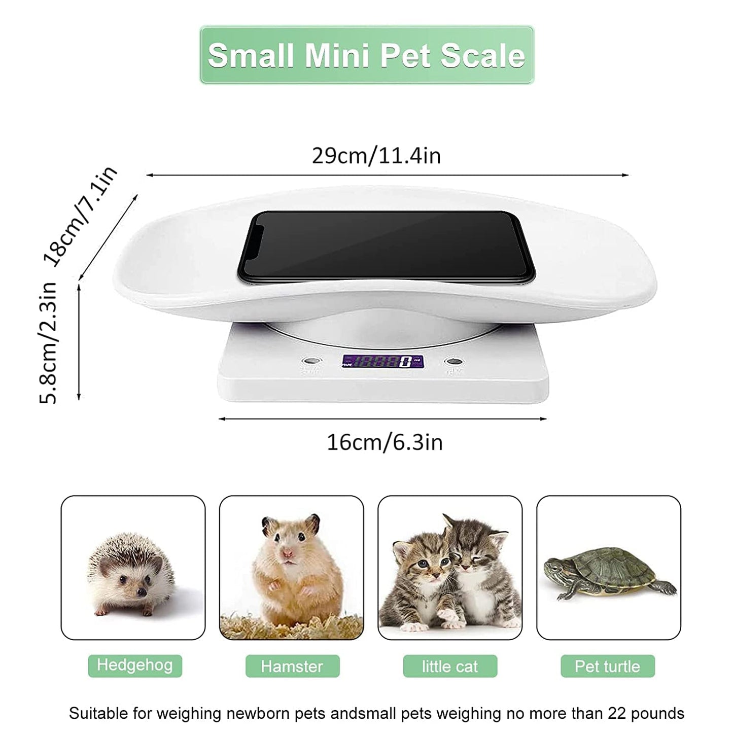 YTCYKJ Digital Pet Scale, Multi-Function LCD Scale Digital Weight with Tape Measure, Digital Small Animals Scales for Weighing,Baby Scales for Small Dogs Cats Crawl Pet,Capacity up to 22 lb