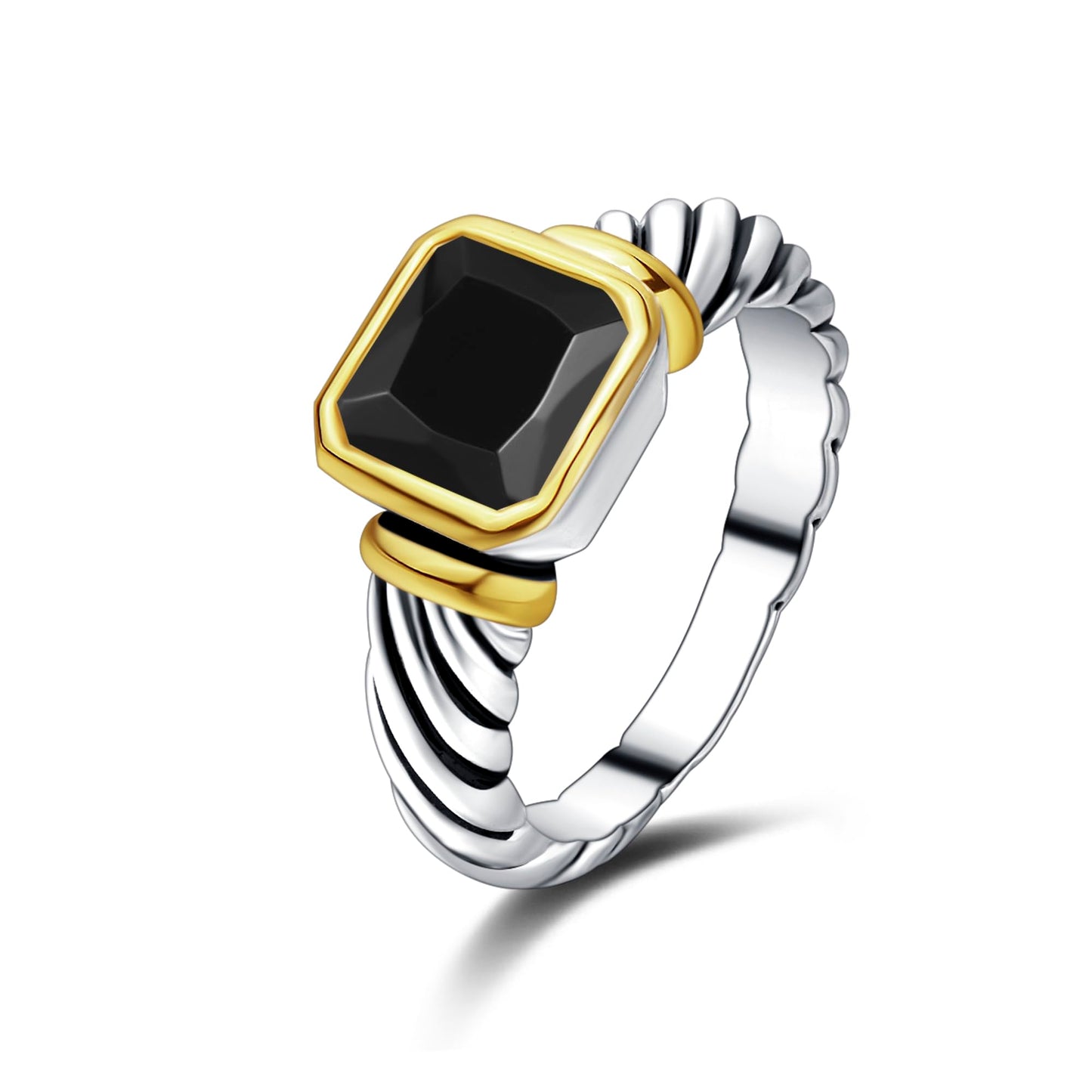 UNY Jewel Petite Ring Twisted Cable Wire CZ Designer InspiTwo Tone Black Fashion Brand David Women Jewelry Christmas Valentine Gifts (Two Tone Black, 7)
