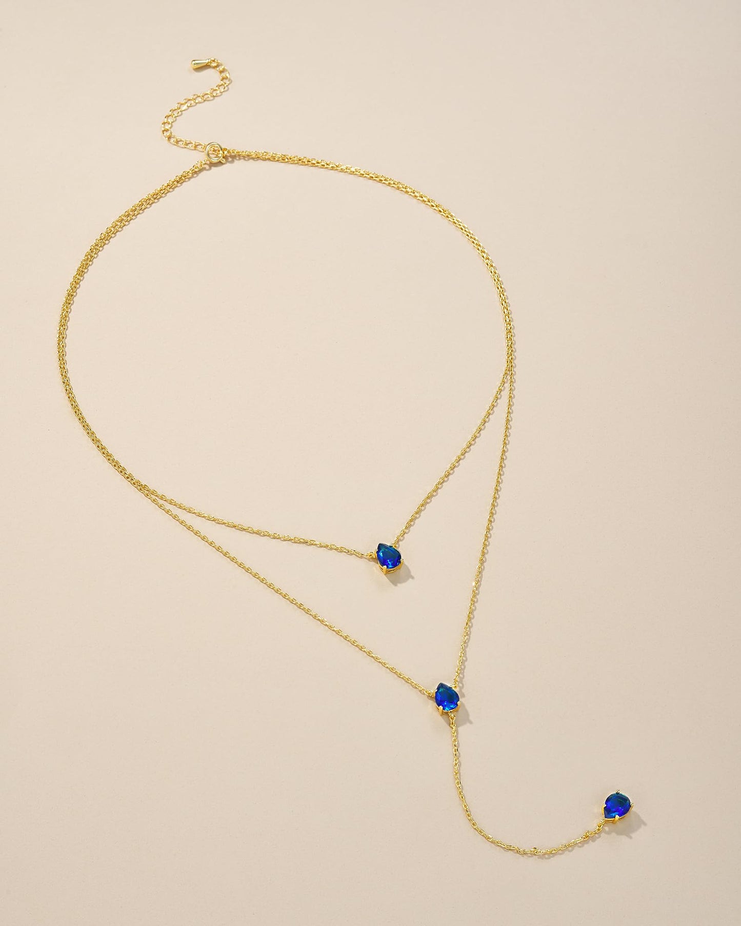 SNGIA Long 18K Gold Plated Blue Green Red Layered Pendant Necklace For Women (Emerald, Ruby, Seafoam, Sky, Sapphire, Pink), Dainty Birthstone Necklace, Statement Necklace Jewelry Gifts.