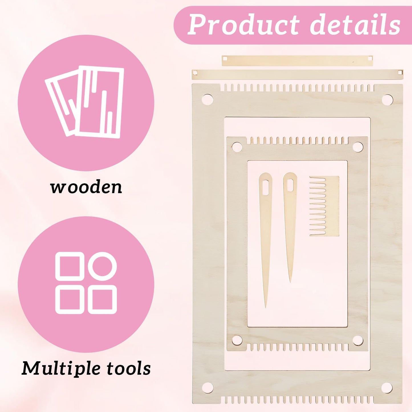 7 Pcs Rectangle Weaving Loom Kit, Wooden DIY Craft Small Weaving Loom Bookmark Looms with Wooden Stick, Comb, Crochet Needle for Beginners Adults, Creative Art Projects Gift for Mother's Day Birthday