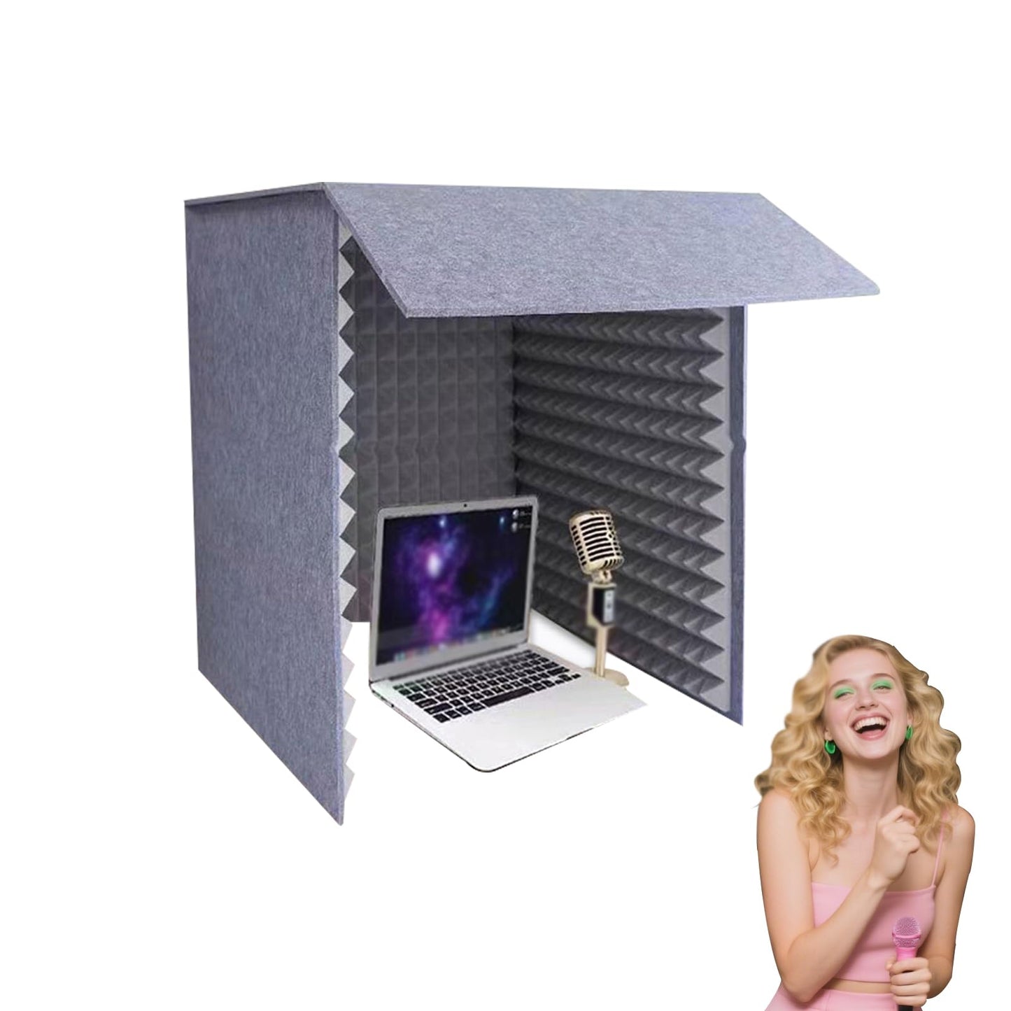 Desktop Soundproof Cover, Portable Vocal Booth, Microphone Isolation Booth Cube, Vocal Absorbing Shield, Small Music Recording Studio for Home Studio(Grey, 70x70cm)