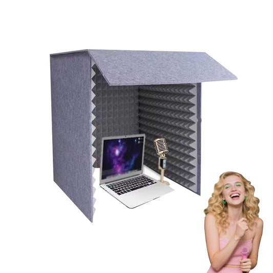 Desktop Soundproof Cover, Portable Vocal Booth, Microphone Isolation Booth Cube, Vocal Absorbing Shield, Small Music Recording Studio for Home Studio(Grey, 70x70cm)