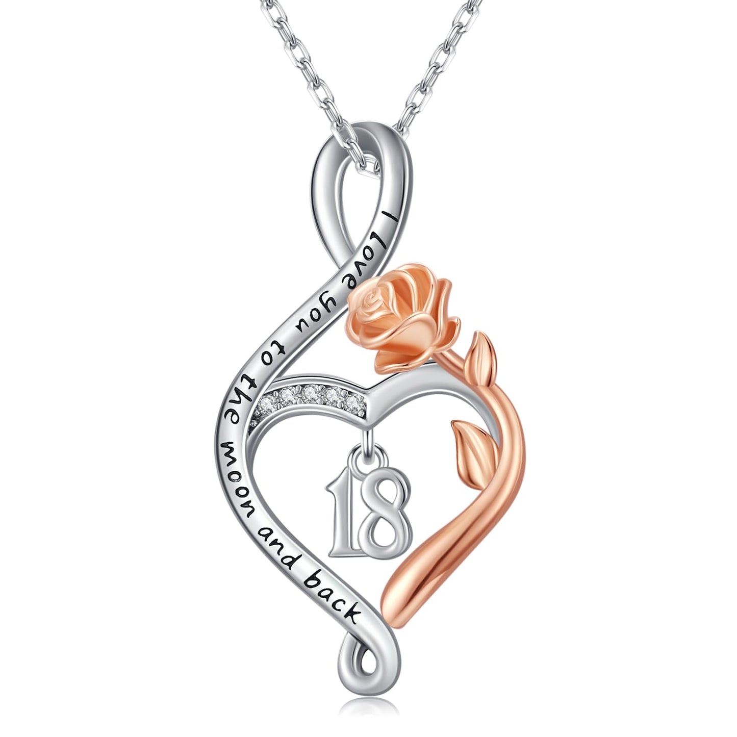 KoyeKei 18th Birthday Gifts for Daughter 18 Year Old Necklace 925 Sterling Silver Rose Flower Heart Infinity Pendant Jewelry Christmas Birthday Gift for Women Granddaughter