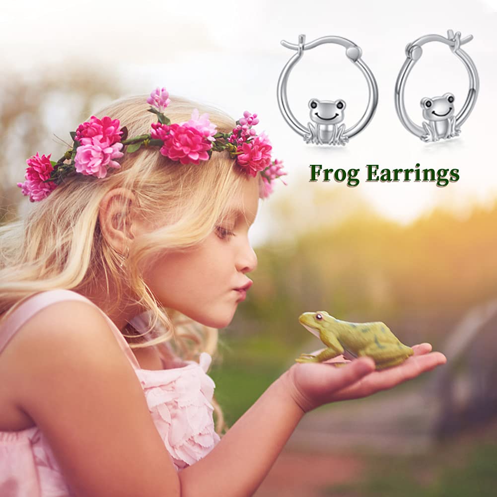 Hypoallergenic Frog Hoop Earrings for Women Sterling Silver Small Animal Huggie Hoop Earrings for Sensitive Ears Frog Jewelry Graduation Gifts