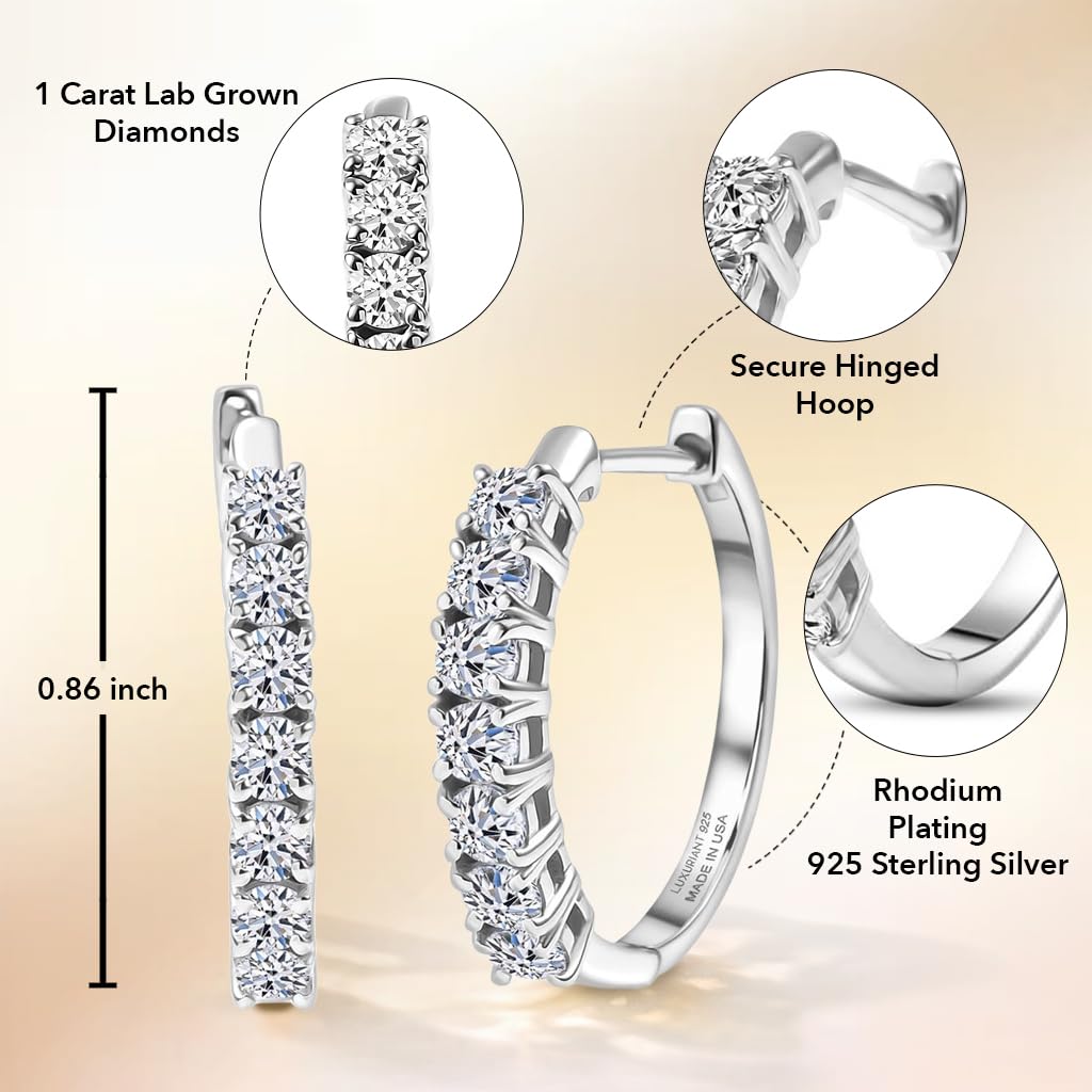 Shop LC 1 Carat Lab Grown Diamond Prong Set Hoop Earrings for Women (G-H Color SI Clarity) in 925 Sterling Silver with Rhodium Plated Jewelry Gifts