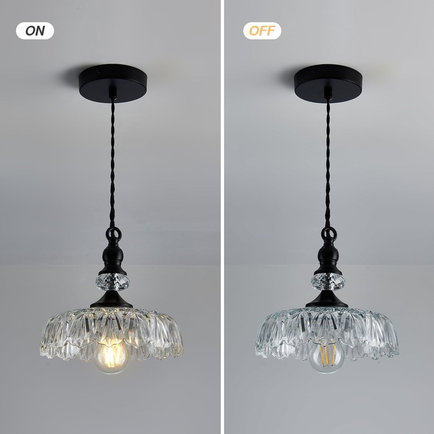 CVKASH Vintage Glass Pendant Light Fixture Black Modern Adjustable Chandelier Hanging Light for Farmhouse Dining Room Kitchen Bedroom Hallway Island