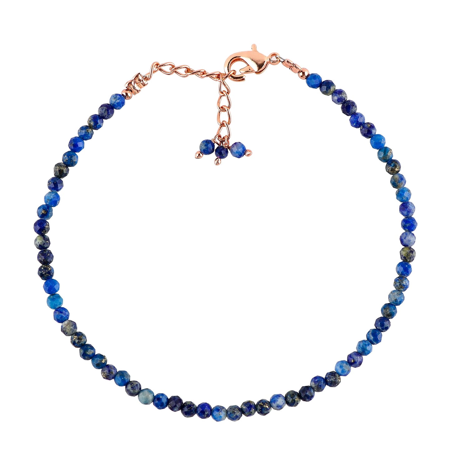 NJCRAFT Lapis Lazuli Bracelet for Women | Natural Blue Gemstone Micro Bead Bracelet (11–13 Carat) | Rose Gold Plated Adjustable Chain 7+1 Inch | Handmade Minimalist Jewelry Gift
