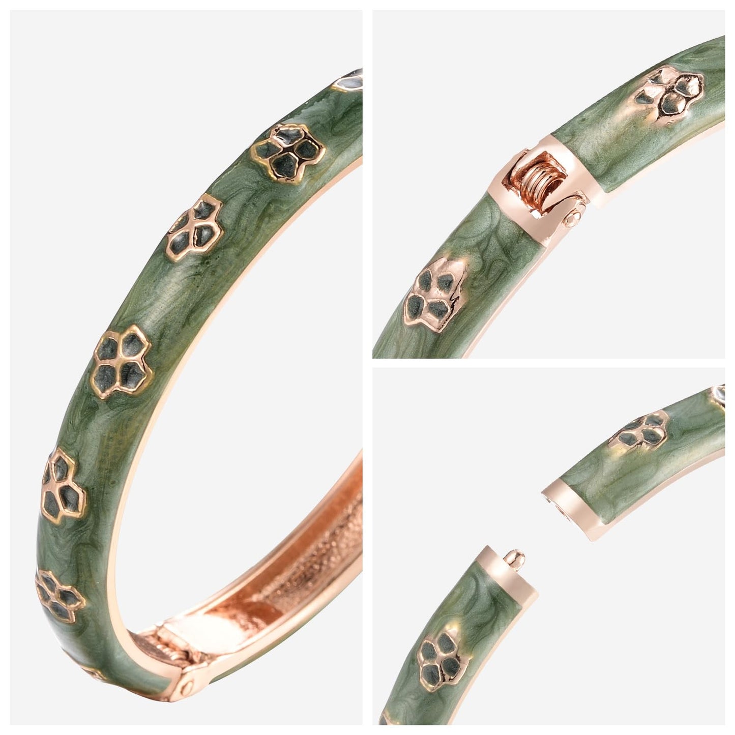 UJOY Enamel Flower Bracelet Gorgeous Painting Wedding Birthday Gifts Cuff Bangles Jewelry Golden Plated 55B21 Green