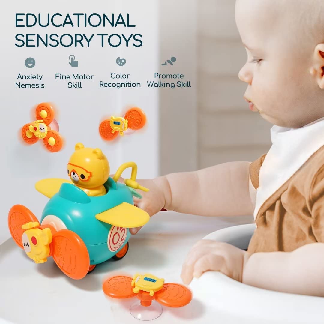 taotaotoys 3 in 1 High Chair Toys with Suction Cups Spinner Baby Toys for Babies 6-12 Months,Infant Teething Tray Rattle Bath Toys for Babies 12-18 Months Toddlers Boy Girl Birthday Gifts