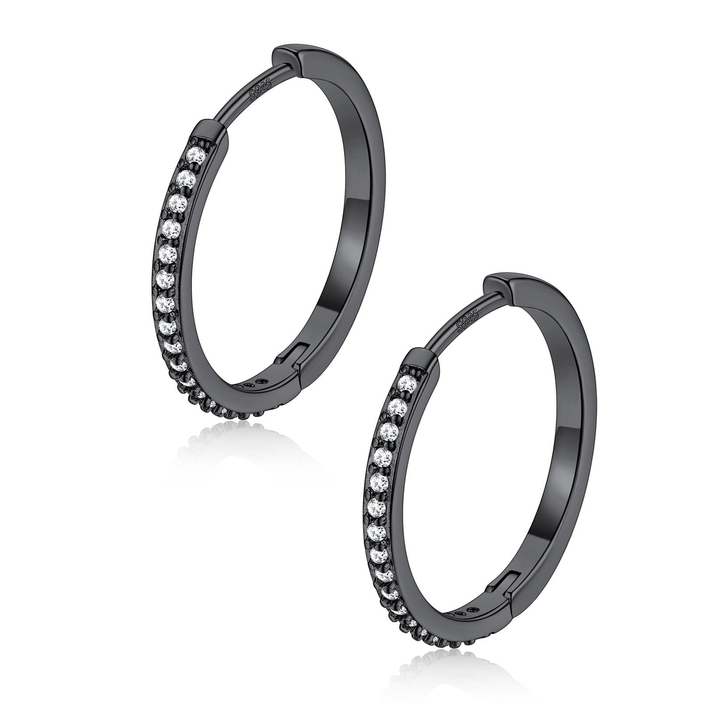 FaithHeart Cubic Zirconia Hoop Earrings for Women, Black Hypoallergenic Huggie Hoop Earrings, Small Cartilage Earrings for Women 18mm, Send Gift Box