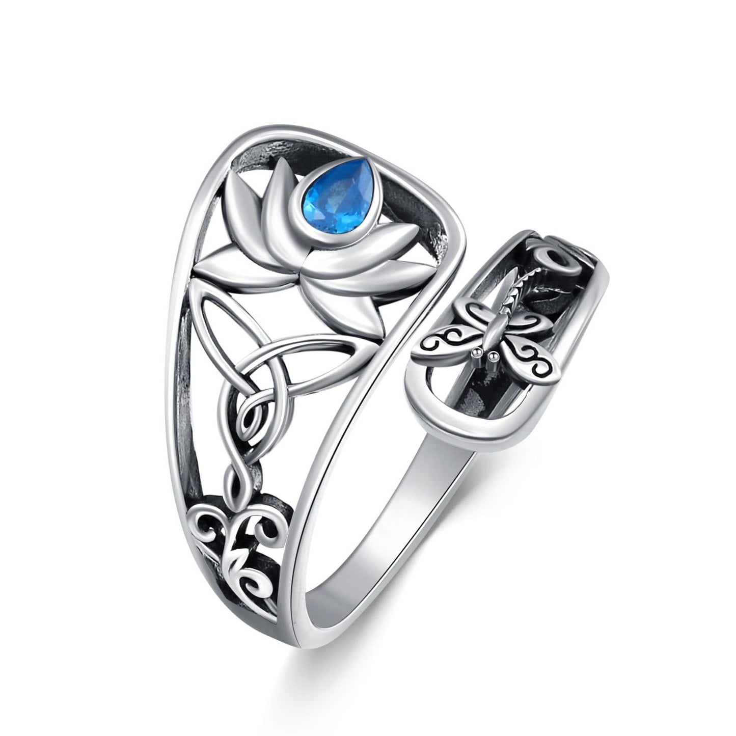 Midari Lotus Spoon Rings for Women 925 Sterling Silver Adjustable Open Lotus Flower Finger Thumb Rings Just Breathe Jewelry for Women Yoga Lovers Birthday Christmas Gifts (with Fine Box)