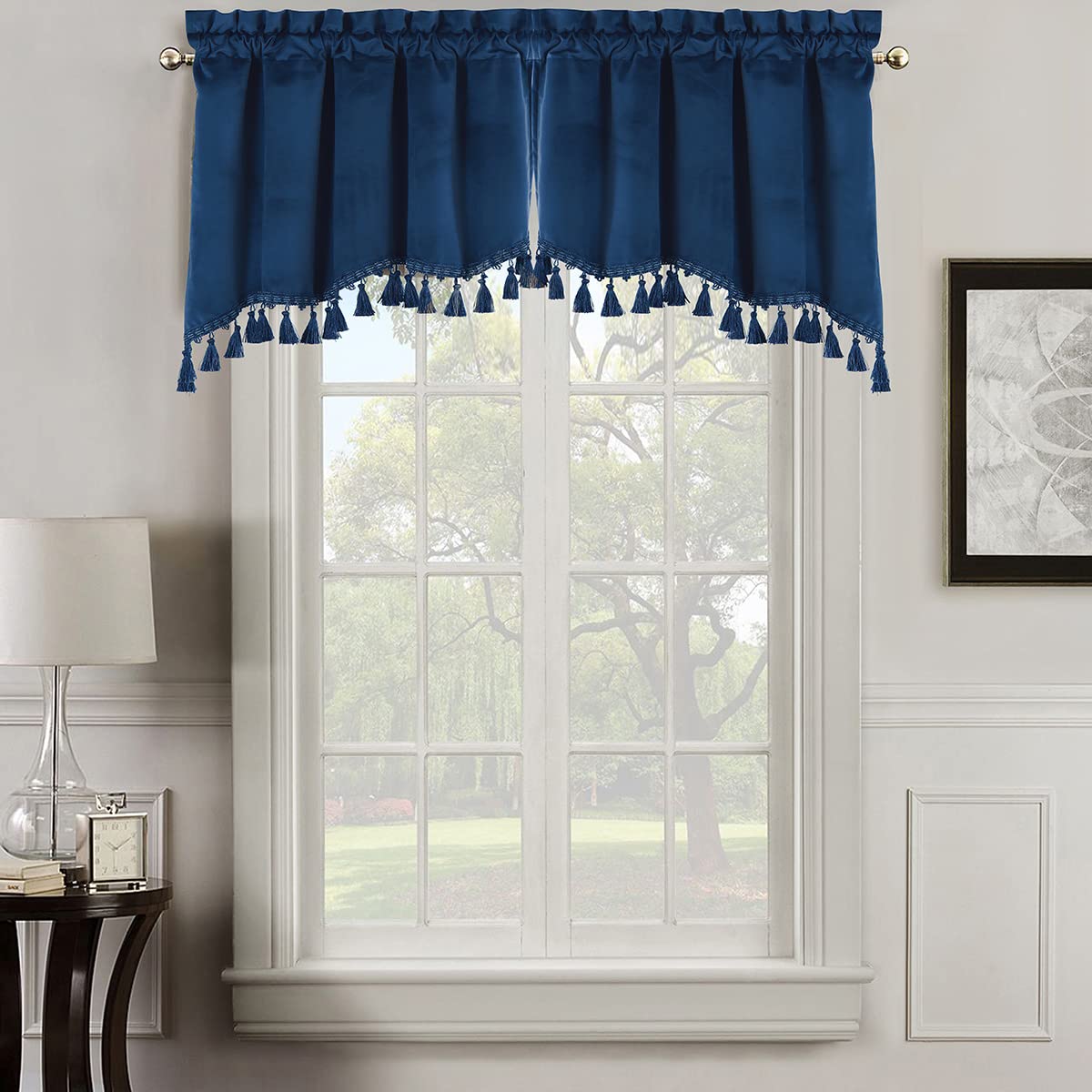 Royal Hotel Bedding Velvet Swag Valance, Set of 2 Pieces 35 x 30 Inches Each, Top Rod Pocket Heavyweight Velvet, Navy, 70 Width by 30 inches Long