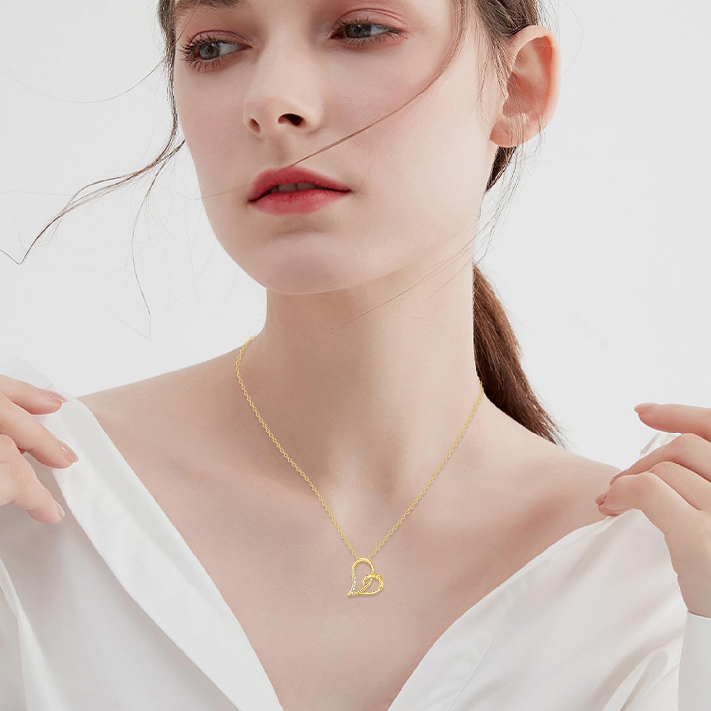 DOVRAN 14K Solid Gold Heart Necklace for Women Real Yellow Gold Love Heart Pendant Mother's Day Jewelry Gifts for Wife Mom