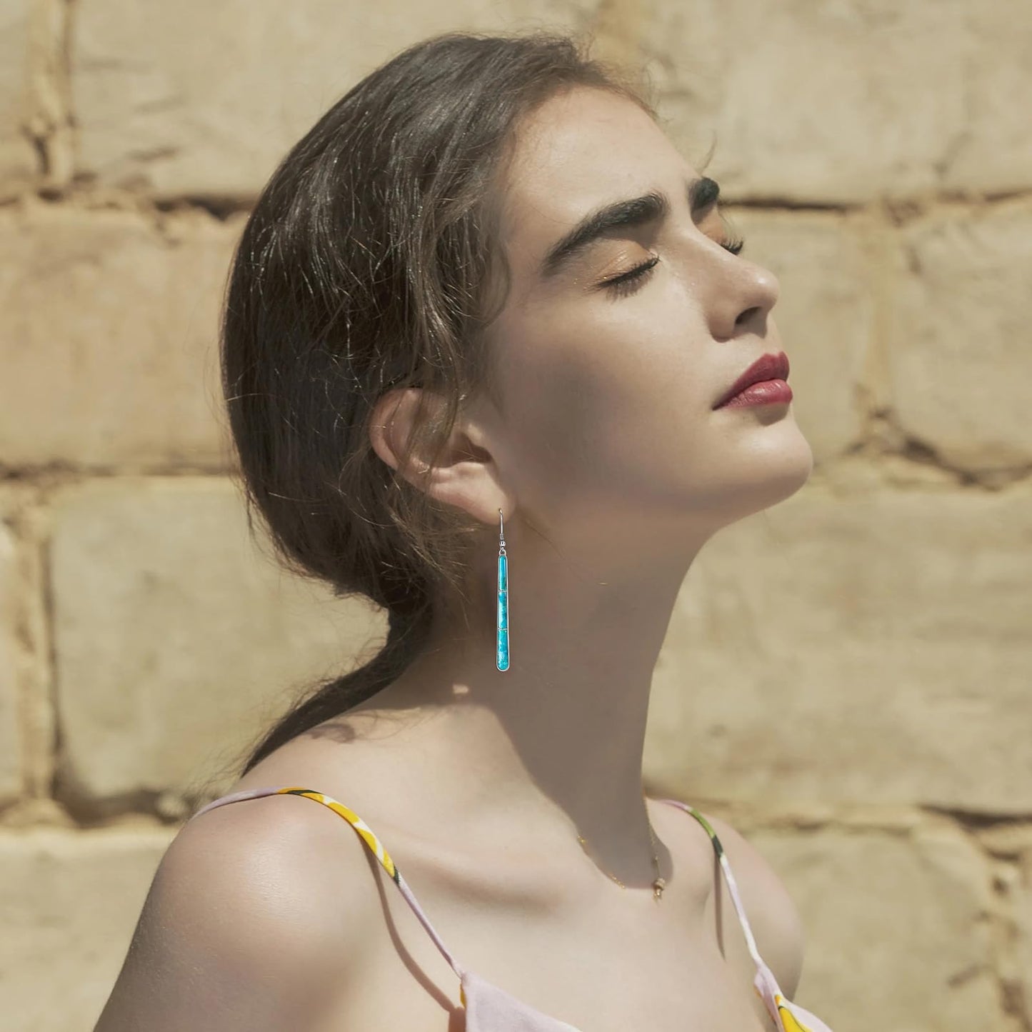 Phyonio Turquoise Earrings for Women 925 Sterling Silver Gemstones Dangle Earrings Bohemian Style Statement Bar Earrings Dangle Earrings for Women Earrings Valentines Gifts
