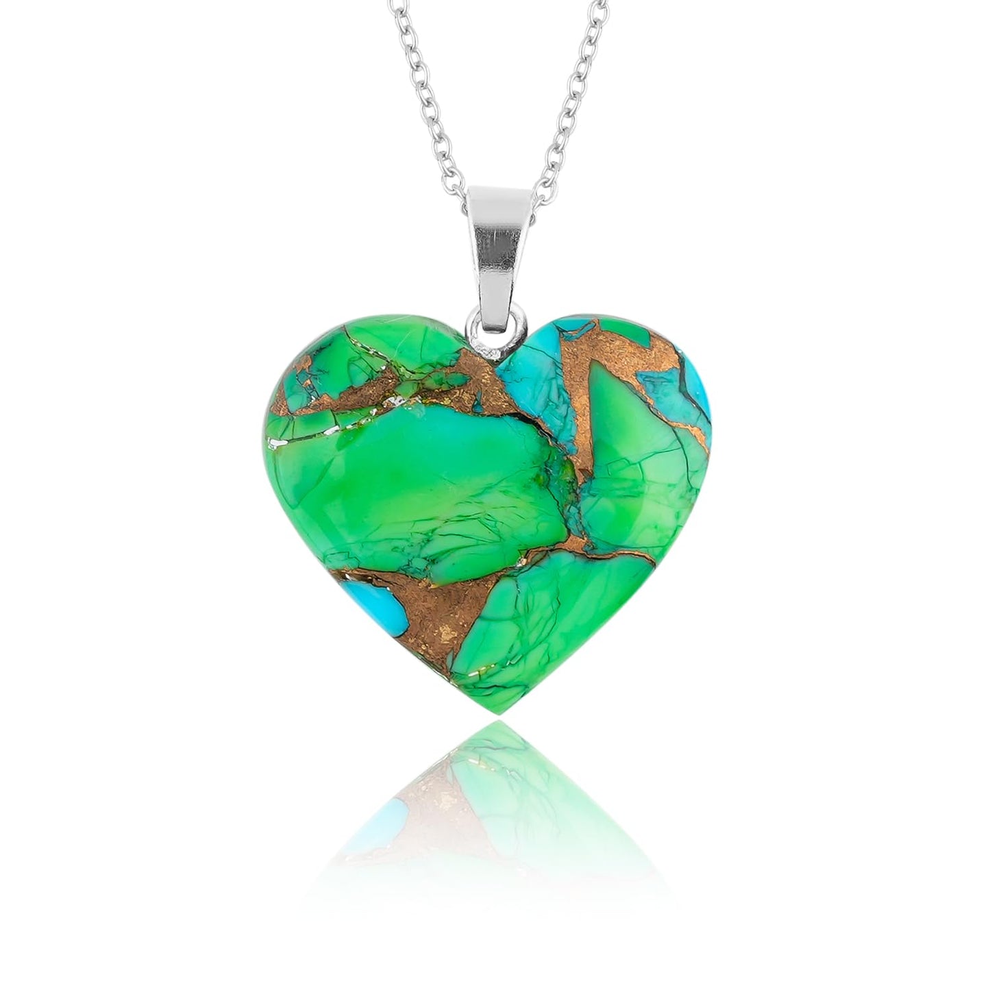 Yashee Natural Green Oyster Turquoise Heart Shape Crystals Pendant Necklace, Chakra Energy Healing Gemstone, Real Crystal, Top Grade, Dainty Beautiful Women Simple Jewelry