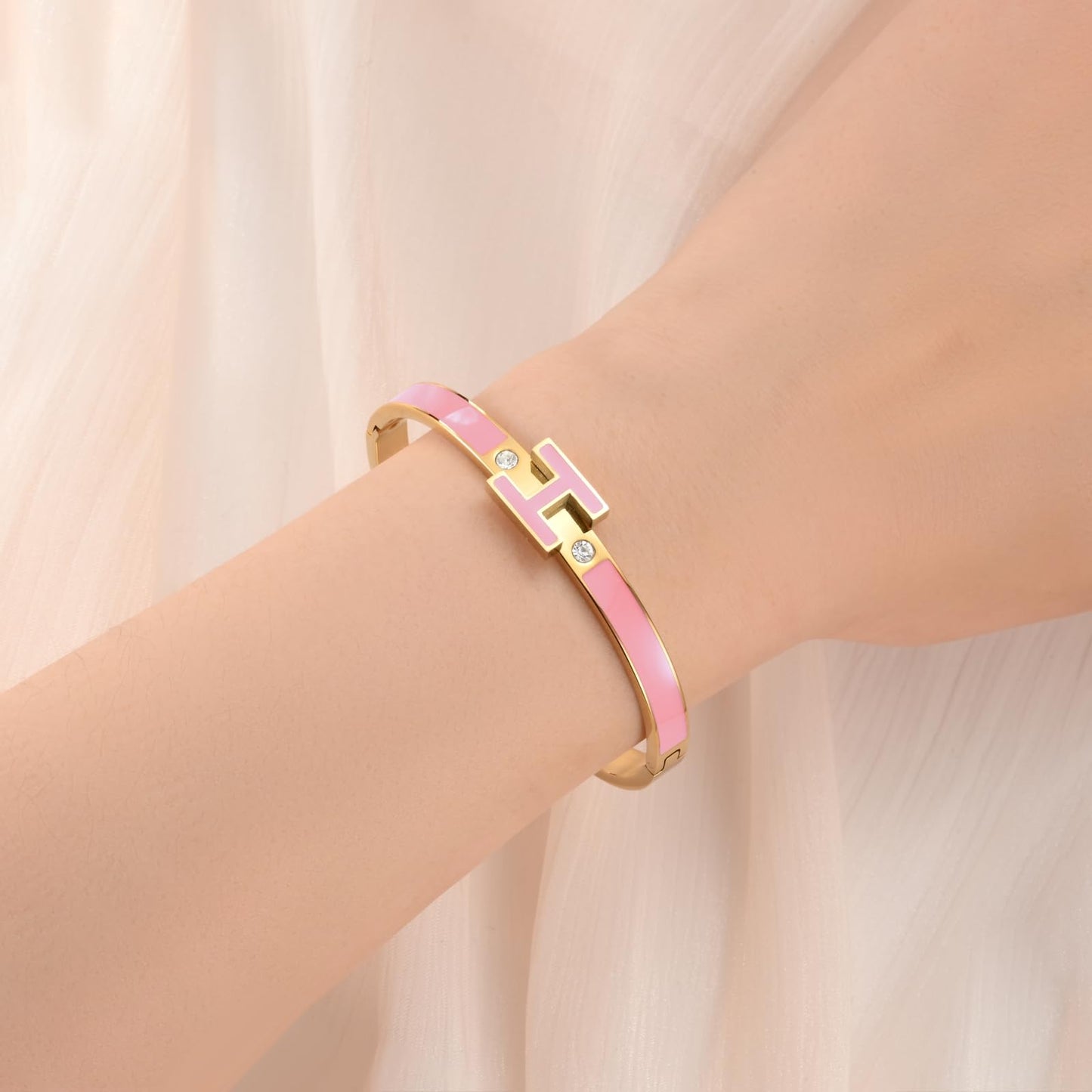 Hothink H Bracelets for Women,H Bracelet,Bangle Bracelets for Women,Dainty Bracelet Easter Christmas Mothers Day Gifts for Women (Pink)