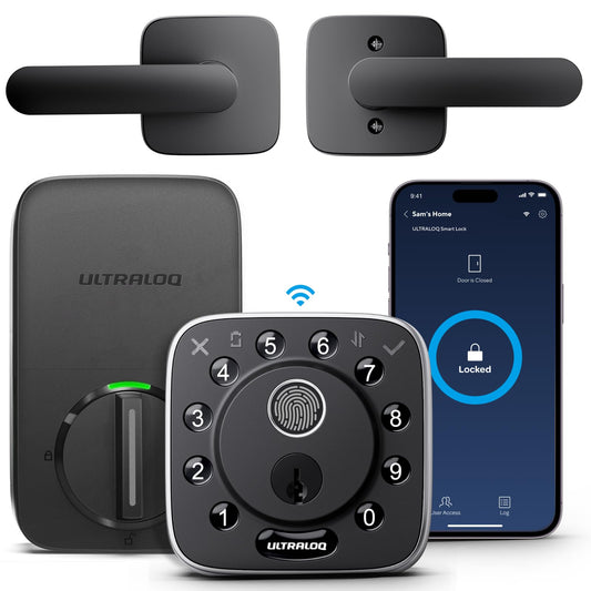 ULTRALOQ Bolt Fingerprint Wi-Fi Smart Locks for Front Door, Works with Apple Home, Alexa, Google, Smart Lock with Handle, App Finger Code Voice Unlock, Remote Control, Auto-Lock, BHMA Certified