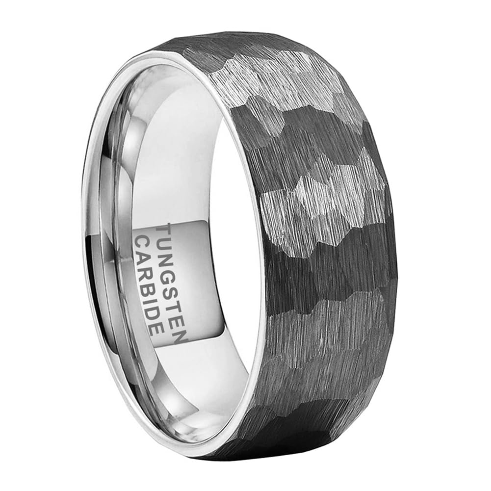 TUTISS 8mm Hammered Tungsten Rings for Men Women Fashion Engagement Wedding Bands Domed Matte Finish Comfort Fit Size 14