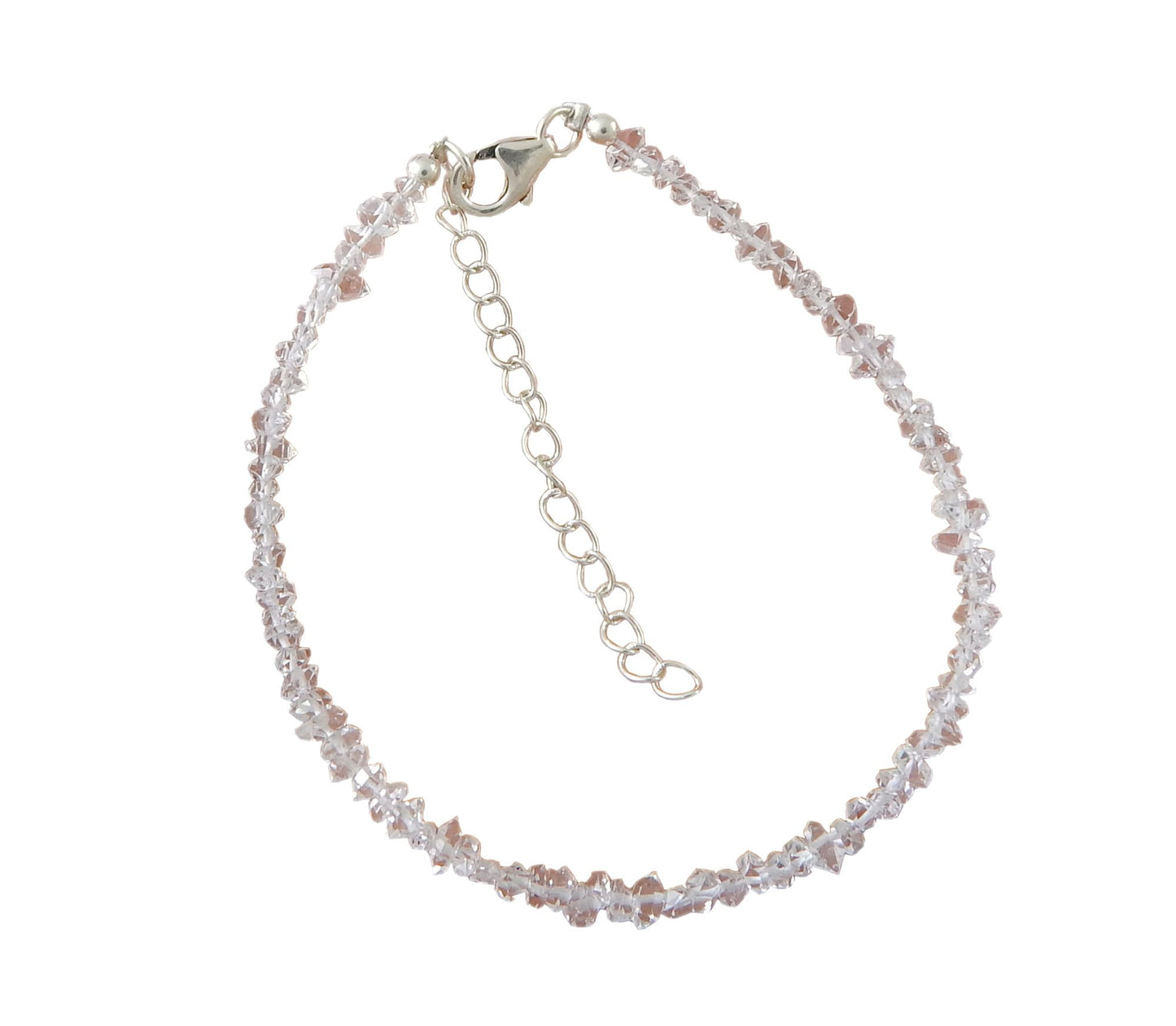 Myhealingworld Natural Herkimer Beaded 6.5 Inch Bracelet with Additional 2 inch 92.5 sterling silver extension bead Size Varies from 2mm to 4mm Wristband Unisex Wristlet April Birthstone