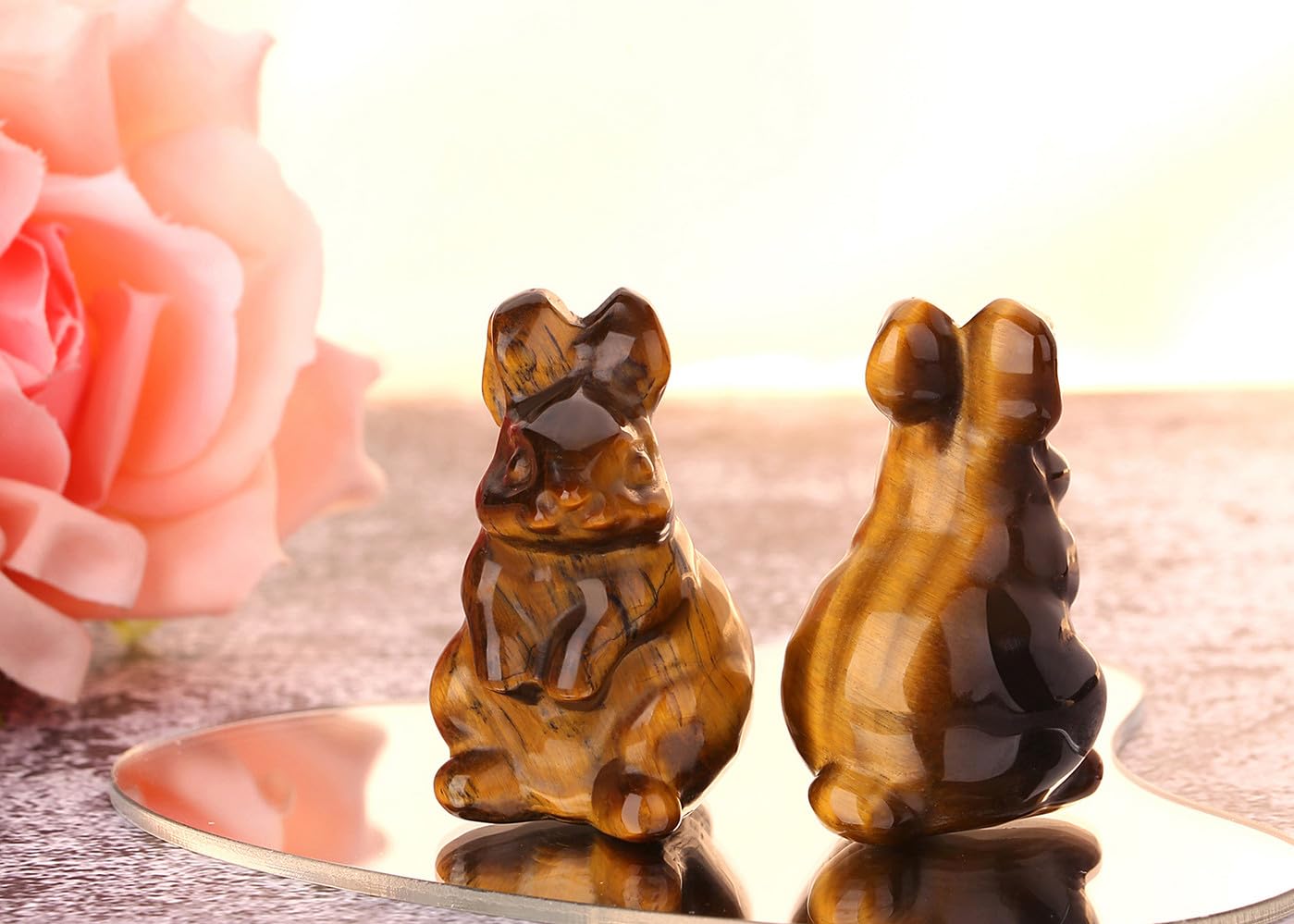 QINJIEJIE 2" Tiger Eye Bunny Decor Easter Decorations Crystals Rabbit Golden Bunny Figurine Carved Healing Crystal Stones Statue Gemstones Polished for Spring Easter Decor Party Favors