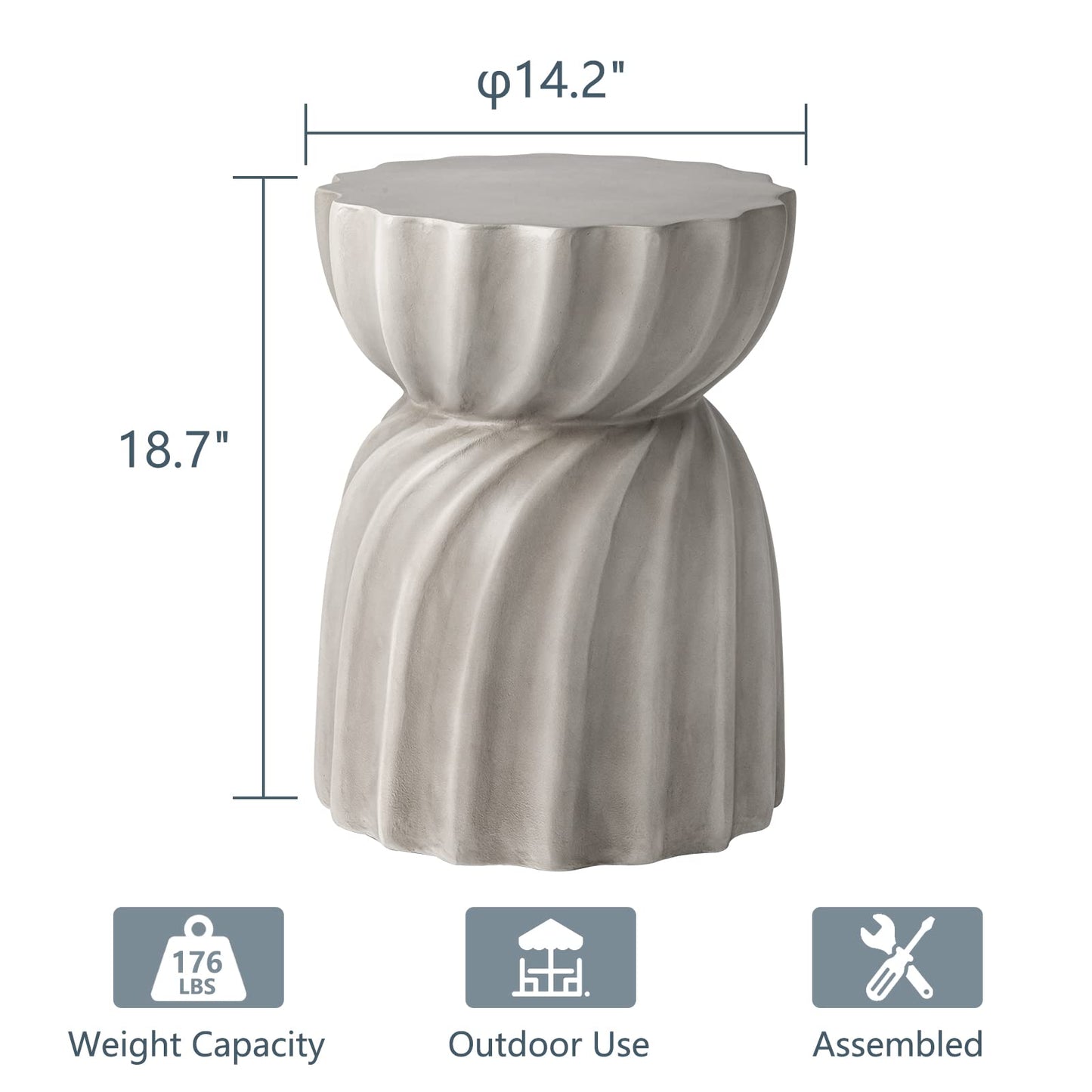 COSIEST Outdoor Side Table,Concrete Accent Side Table,Patio Side Tables End Table,Outdoor Accent Side Table Lightweight for Livingroom,Garden, Hourglass,Grey