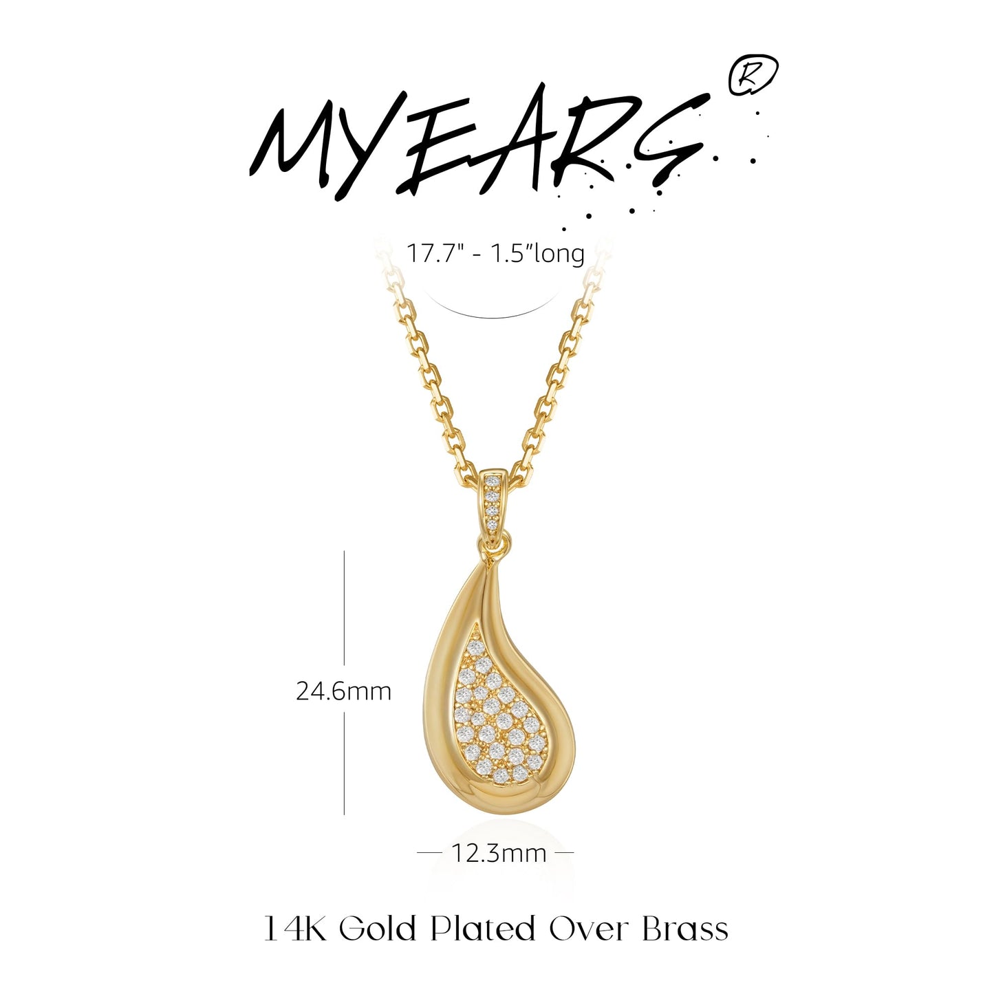 MYEARS Women Gold Necklace Waterdrop Pendant Cubic Zirconia 14K Simple Dainty Chain Everyday Summer Beach Jewelry