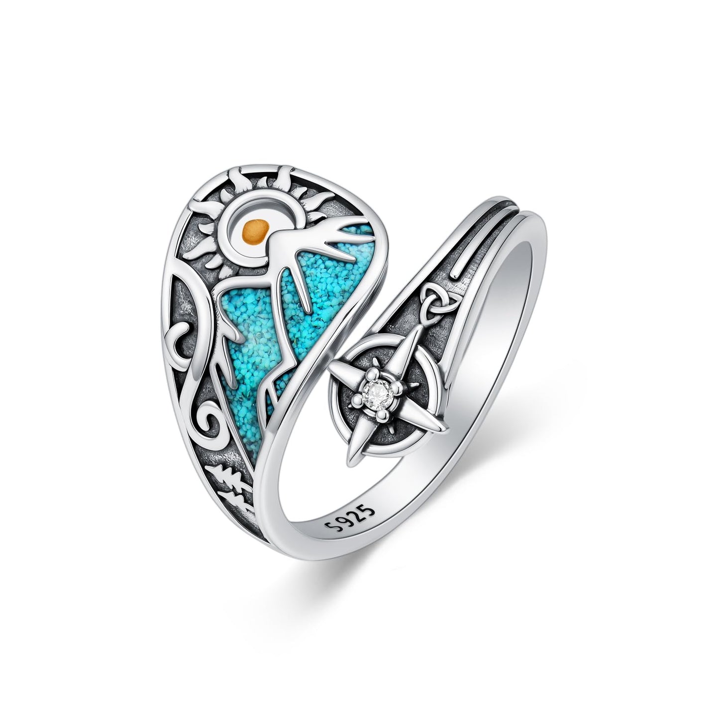Midari Mountain Mustard Seed Spoon Rings for Women 925 Sterling Silver Adjustable Turquoise Mustard Seed Faith Rings Sun Open Spoon Thumb Rings Faith Jewelry for Women Men Birthday Christmas Gifts