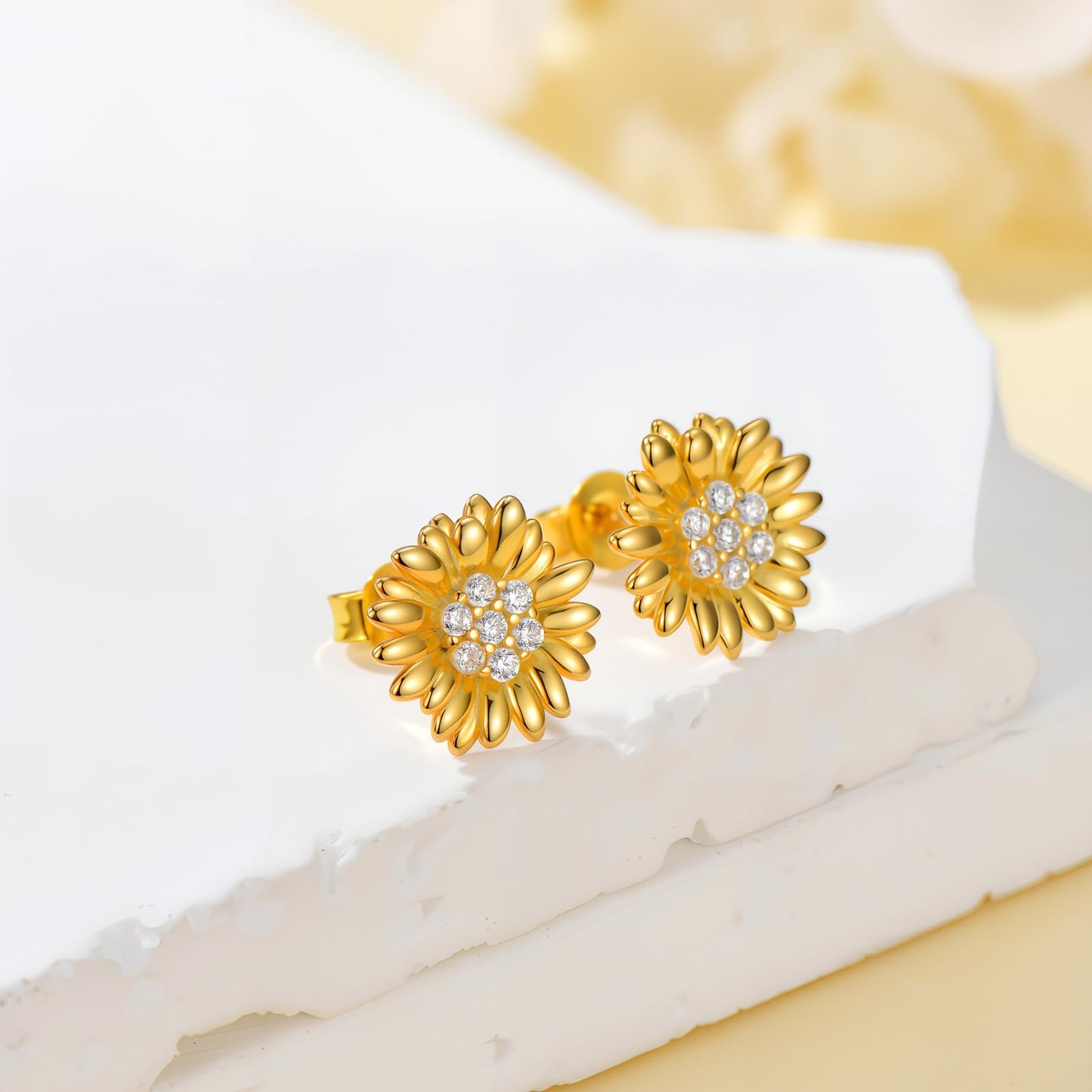 Diamond Sunflower Earrings for Women, 925 Sterling Silver Sunflower Stud Earrings with Lab Grown Diamonds Jewelry Gifts for Christmas Mothers Day Birthday