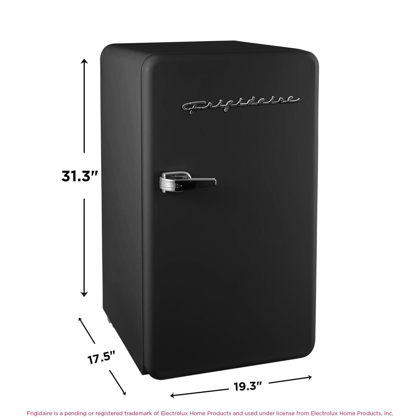 Frigidaire Retro Compact Refrigerator with Chiller, 3.2 cu ft Countertop Fridge, Built-In Bottle Opener, Rounded Corners, Premium, for Office, Bedroom, Dorm Room, Cabin, 18.5D x 20W x 31.5H (Black)